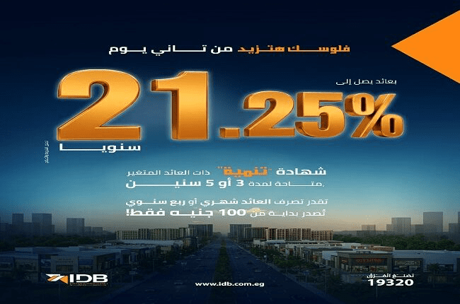 بنك التنمية الصناعية يطرح شهادة "تنمية" بعائد يصل إلى 21.25% سنويًا