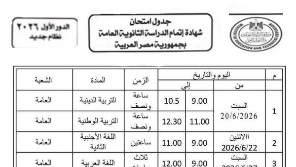 جدول امتحانات الثانوية العامة 2026 .. التعليم تنفي النسخة المتداولة على فيس بوك وتكشف حقيقة الموعد