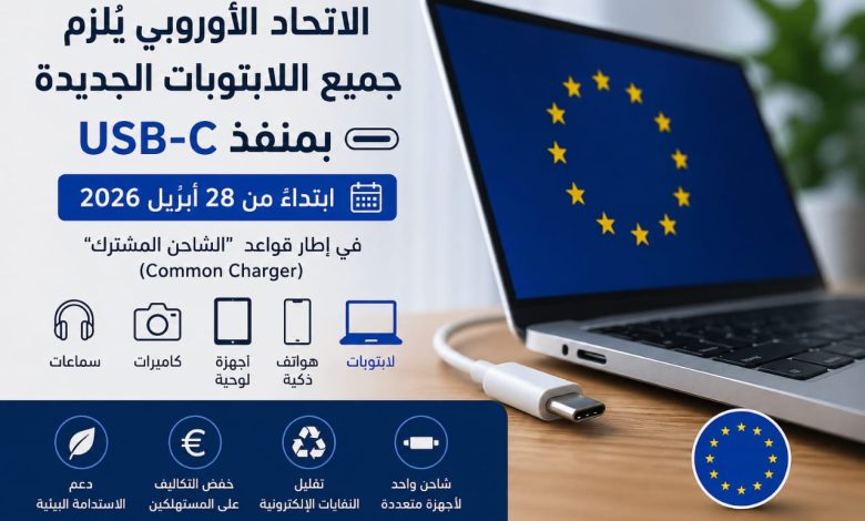الاتحاد الأوروبي يُنهي فوضى الشواحن.. USB-C إلزامي في جميع اللابتوبات الجديدة بدءًا من 28 أبريل 2026