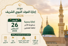 موعد إجازة المولد النبوي الشريف 2026 في مصر.. مفاجأة بشأن العطلات المتبقية