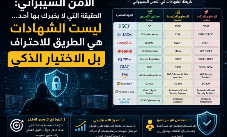 الأمن السيبراني: الحقيقة التي لا يخبرك بها أحد… ليست الشهادات هي الطريق للاحتراف بل الاختيار الذكي
