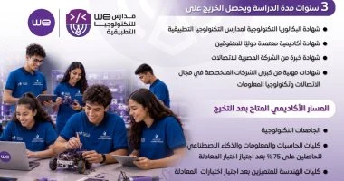 مدارس WE للتكنولوجيا التطبيقية.. أول مدارس حكومية ذكية تؤهل الطلاب لوظائف المستقبل في الاتصالات والذكاء الاصطناعي