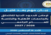 التعليم العالي تحسم تنسيق 2026.. تعرف على الحدود الدنيا للجامعات الخاصة والأهلية