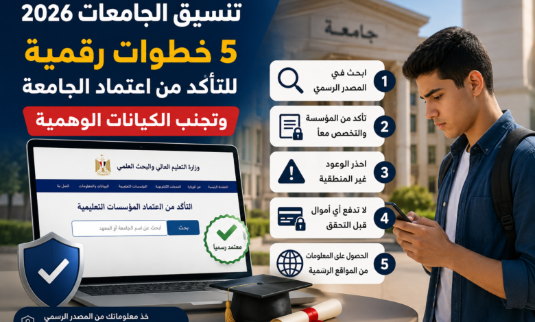 تنسيق الجامعات 2026.. 5 خطوات رقمية للتأكد من اعتماد الجامعة وتجنب الكيانات الوهمية