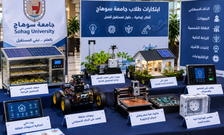 طلاب جامعة سوهاج يدخلون عالم الابتكار بـ11 مشروعًا.. روبوتات ذكية ومجفف شمسي وبيت ذكي