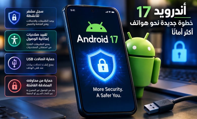 أندرويد 17 يرفع مستوى أمان الهواتف.. حماية جديدة ضد الاحتيال والتجسس واتصالات USB